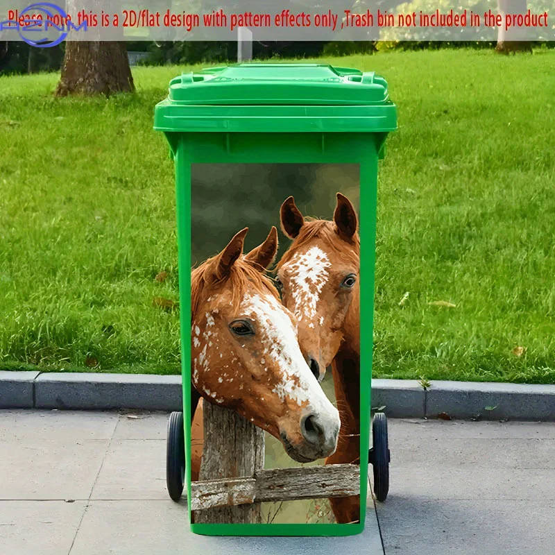 2D Flat Printing 1pc 2D Pattern Printed Kitchen Trash Can Sticker xcm, Two Horses Leaning on a Railing Theme Kitchen Home Deco