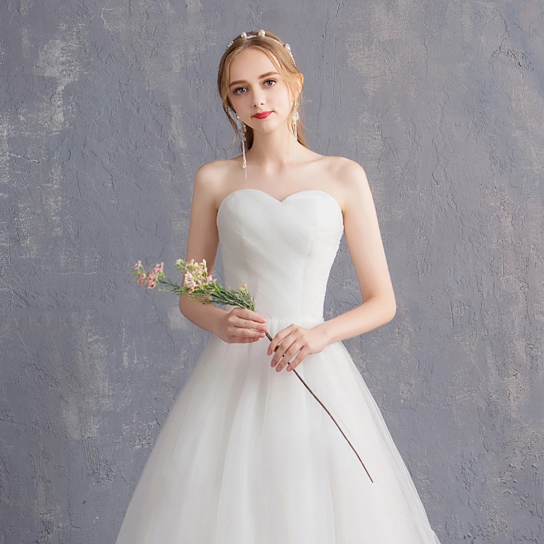 Robe de mariée trapèze en tulle avec plis, chérie élégante