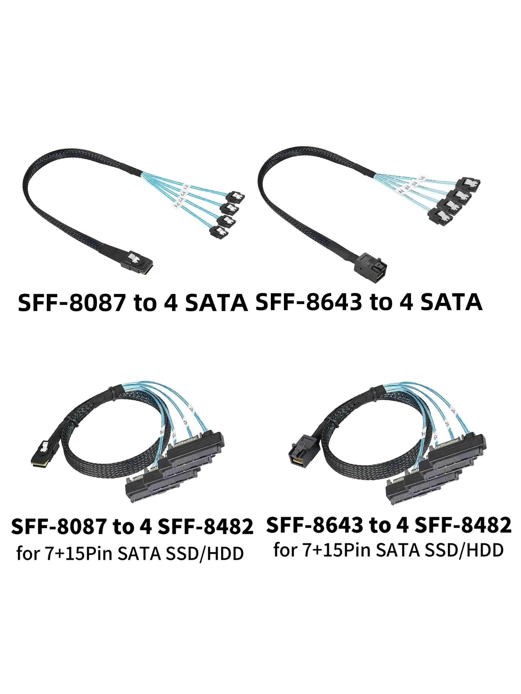Kabel Mini SAS HD SFF-8643 SFF-8087 do SFF-8482 29Pin z 15Pin zasilaniem 4xSATA do kontrolera dysku twardego serwerowego, 0.5M 1M — zdjęcie produktu 7