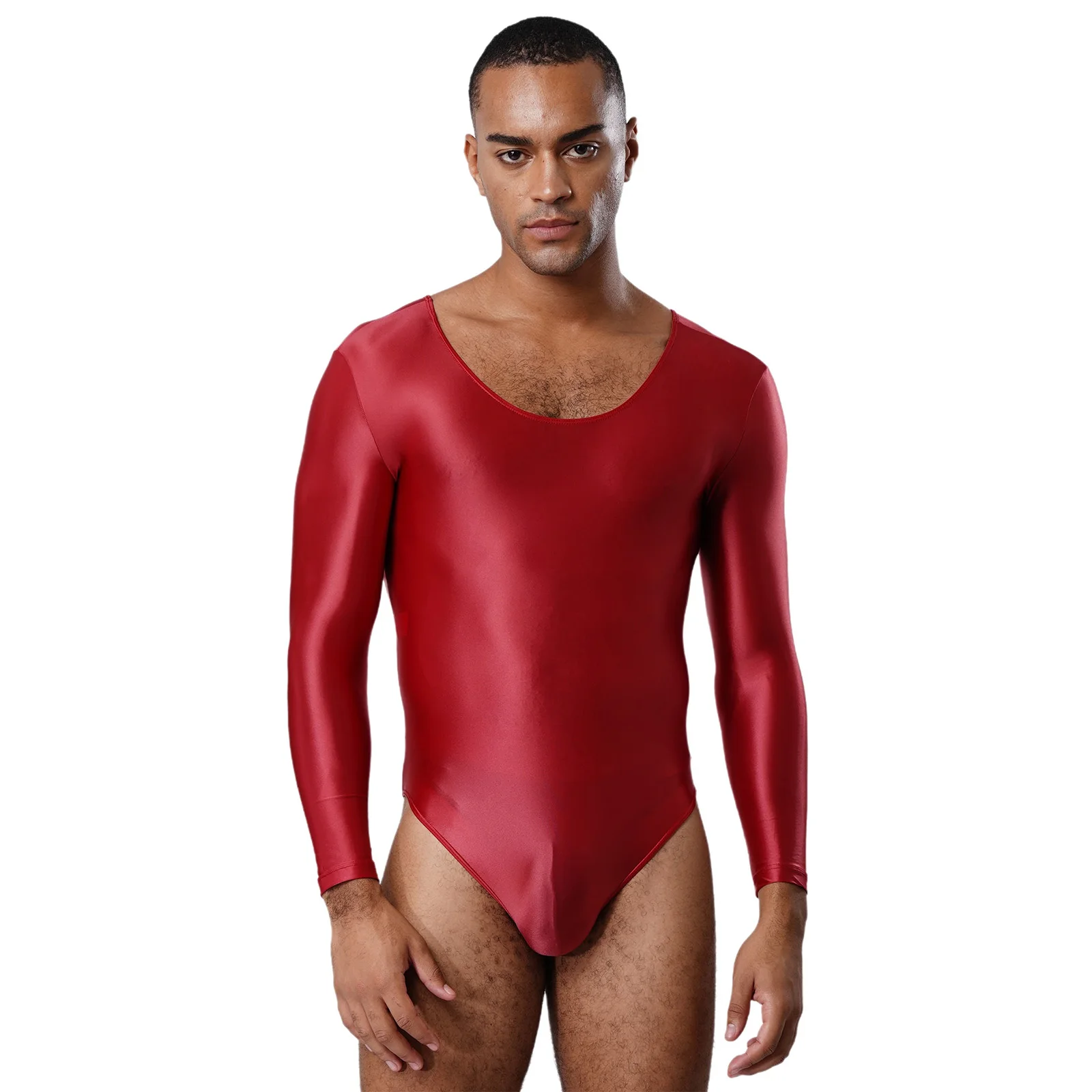 

Men's Slim Fit Stretchy Bodysuits Glossy Fitness Workout Pilates Stretchy Dance Leotard for Yoga Gymnastics Pole Dancing Outfits