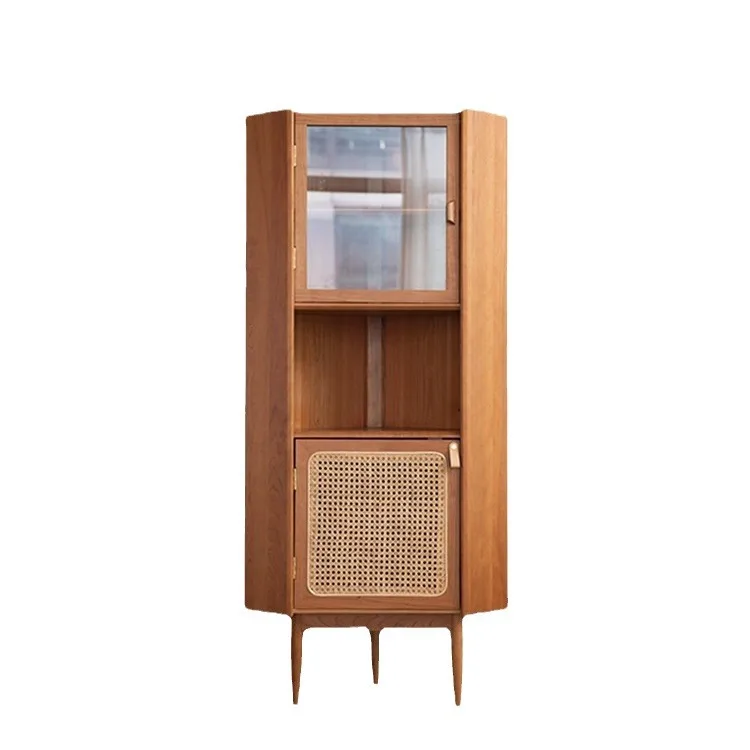 

Cherry wood corner cabinet, Nordic solid wood corner cabinet, guest restaurant triangular rattan storage