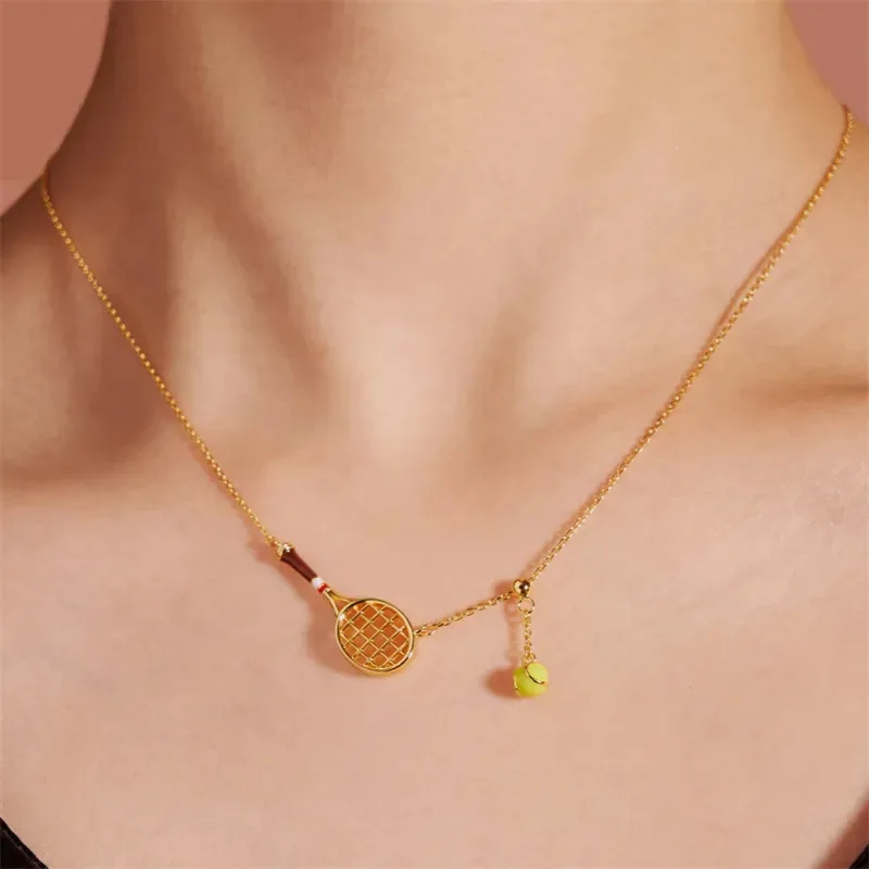 Badminton Racket Pearl Necklace Pendant Gold-plated Niche Design Simple Creative Sports Ins Clavicle Chain