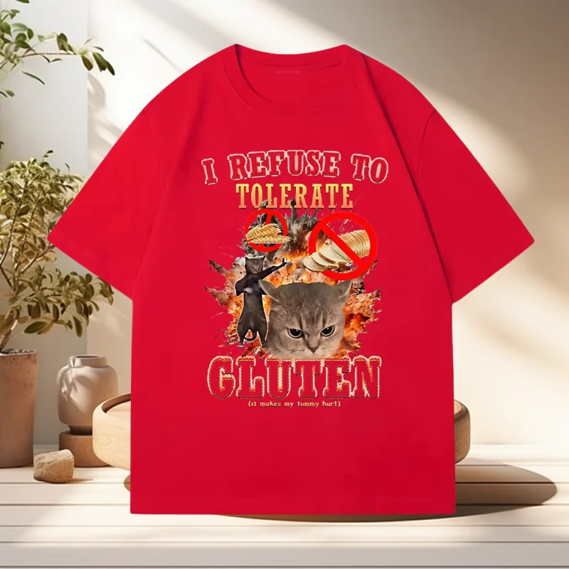 رفضت على التسامح الغلوتين مضحك القط بلايز الرجال قصيرة الأكمام تي شيرت عادية القطن رجالي مصمم الملابس الشارع الشهير القمم
