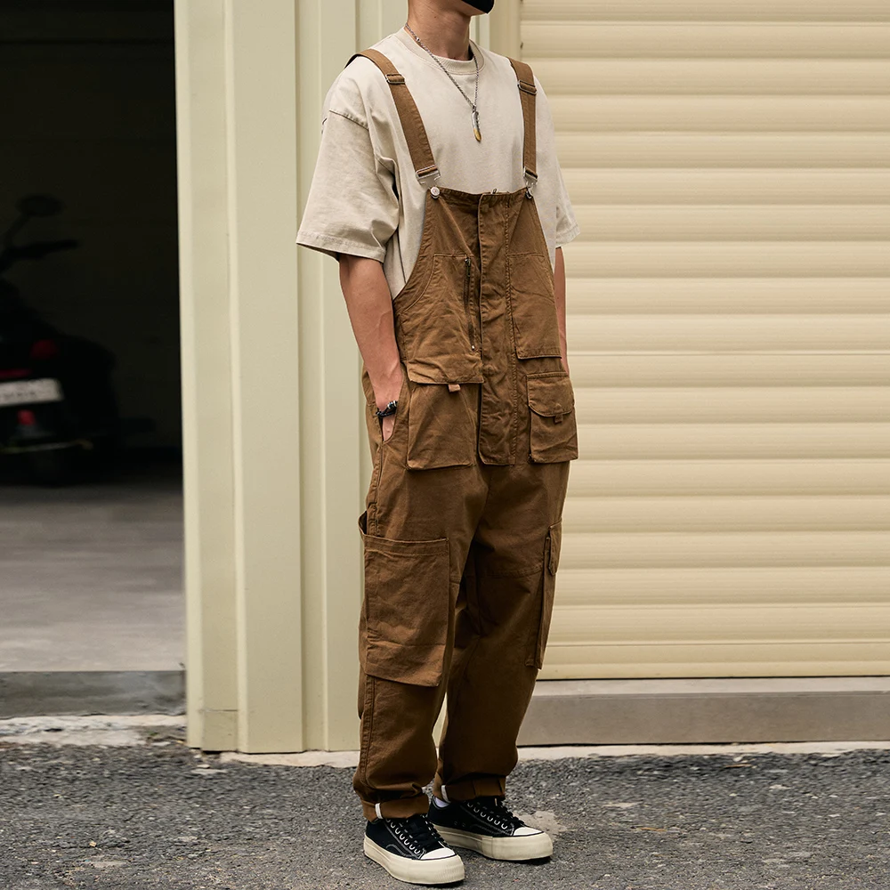 Men's Loose Multi Pockets Cargo Bib Overalls Casual Hip Hop Dungarees Suspenders Jumpsuits Coveralls Working Clothing