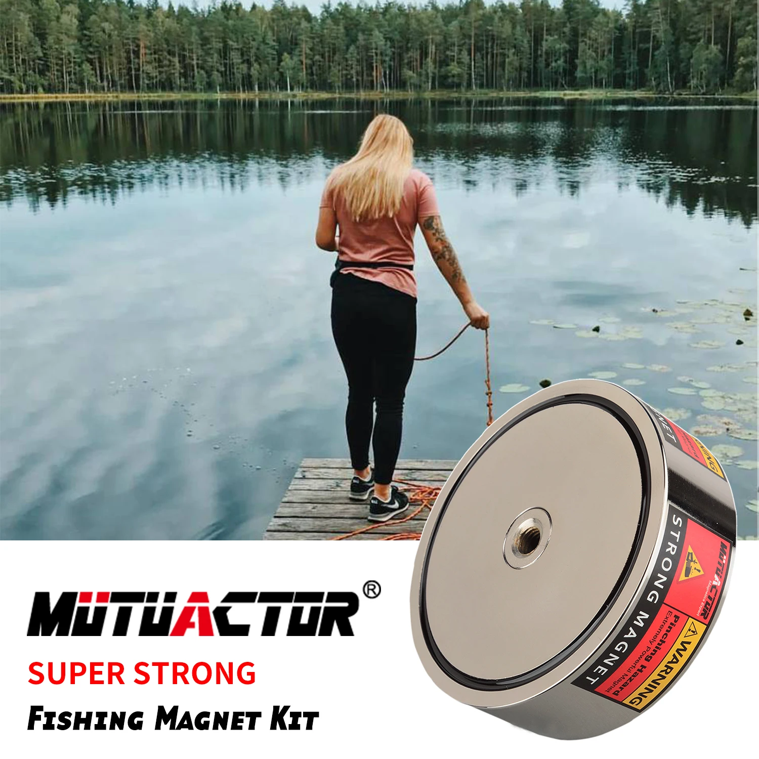 Double Sided 450KG Magnet Power Neodymium N52 Hole Recovery Magnets Magnetic Material Base Fishing Magnet 15m Rope