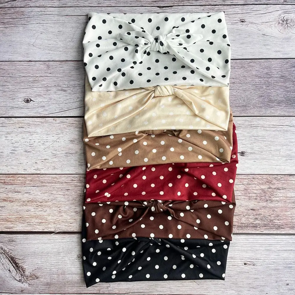 Retro Wide Headband Cotton Stretch Pot Dot Sports Headband Vintage Knot Elastic Sweatband for Summer Mask