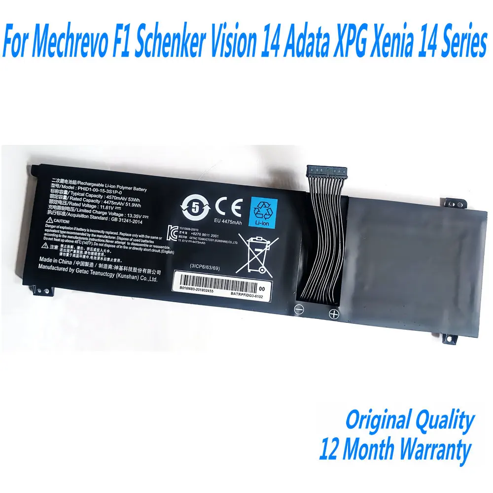 

Оригинальный аккумулятор для ноутбука PHID1-00-15-3S1P-0 для Mechrevo F1 Schenker Vision 14 Adata XPG Xenia 14 серии 11,61 В 53 Втч 4570 мАч
