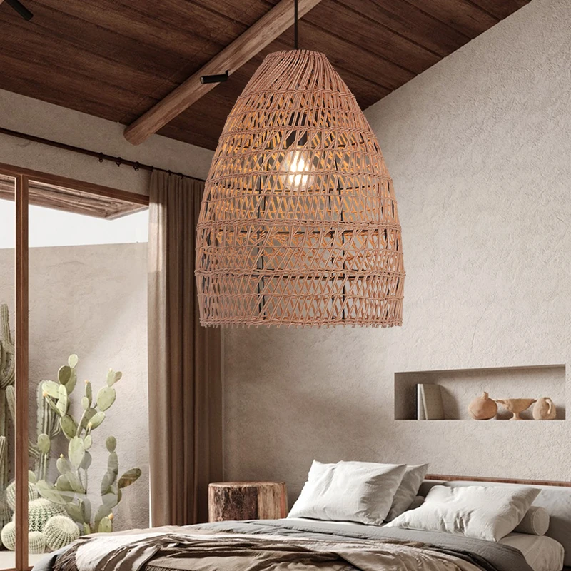 Lámparas de ratán hechas a mano de estilo Medieval, candelabro de mimbre para bar B & B de hotel retro de diseño de viento wabi-sandy de estilo japonés