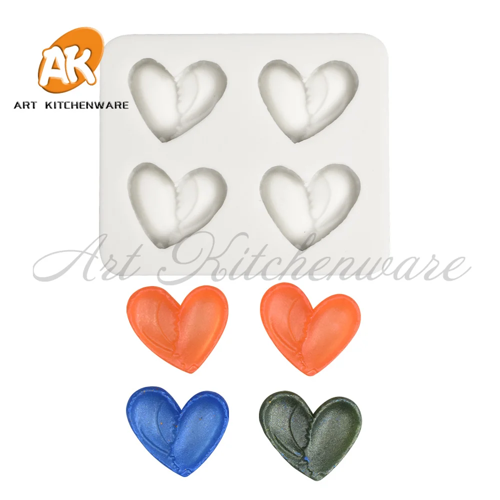 4 Holes Heart Silicone Mold Fondant Cake Decoration Silicone Mold Hand Made Decorating Leaves Chocolate Candy Silicone Gel Mold