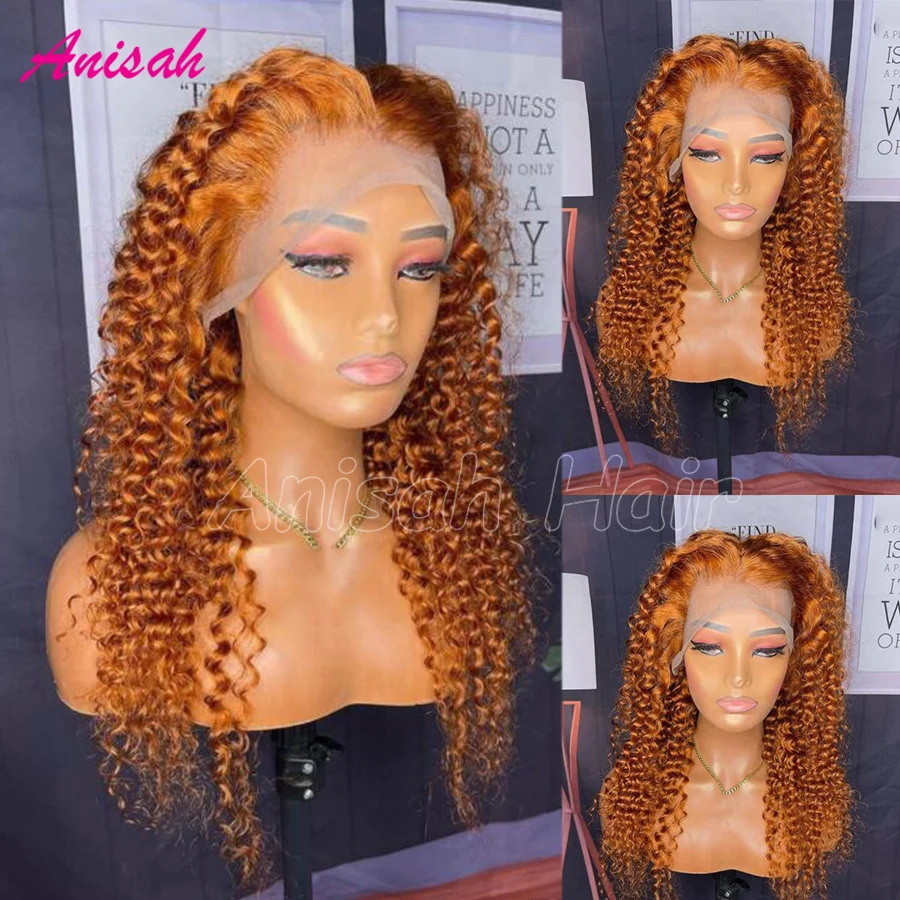 Ginger Orange Colored Deep Curly Lace Front Human Hair Wigs for Women Pre Plucked Glueless Transparent Lace Frontal Wig