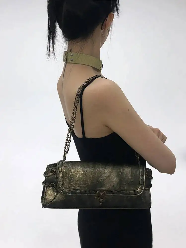 

Bloom Y2k Grunge Handbag Women Retro Fairycore Aesthetic Chains Chic Casual Shoulder Ladies Vintage Haruku Underarm Bag
