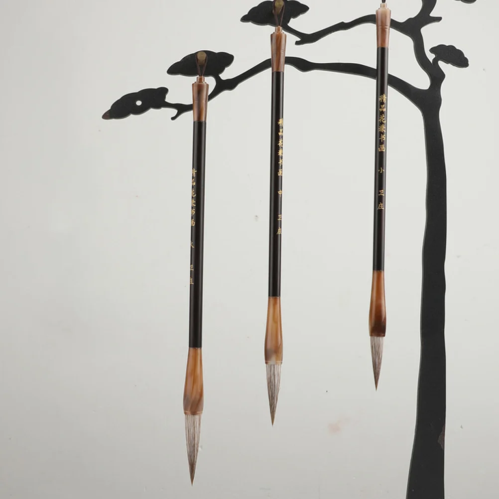 

3Pcs Chinese Calligraphy Brush Pens Traditional Writing Brushes Durable Non-Shedding Set for Painting Drawing Art Practice