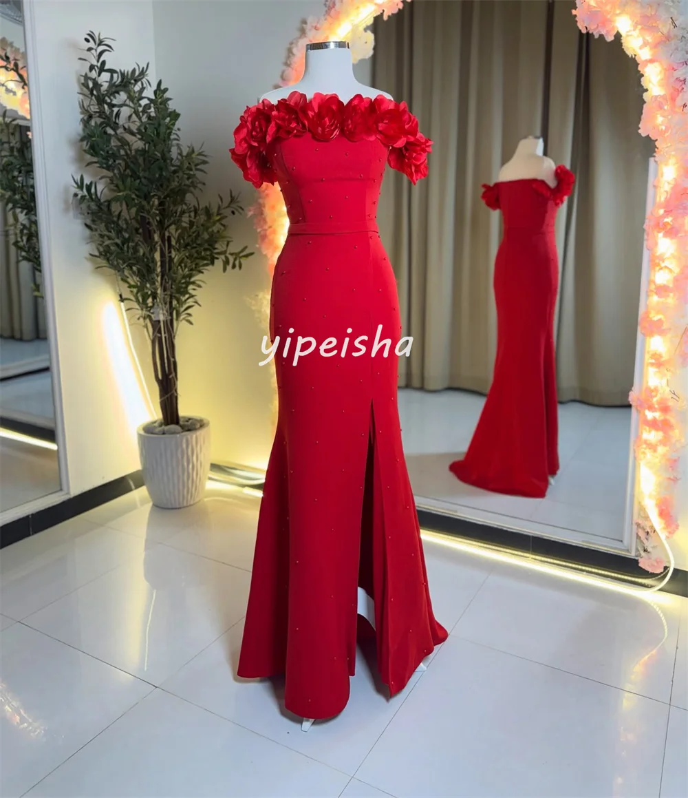 Индивидуальные современные стильные одинаковые трикотажные платья ручной работы с цветочным бисером Русалка с открытыми плечами Длинные платья Платья для особых случаев на заказ