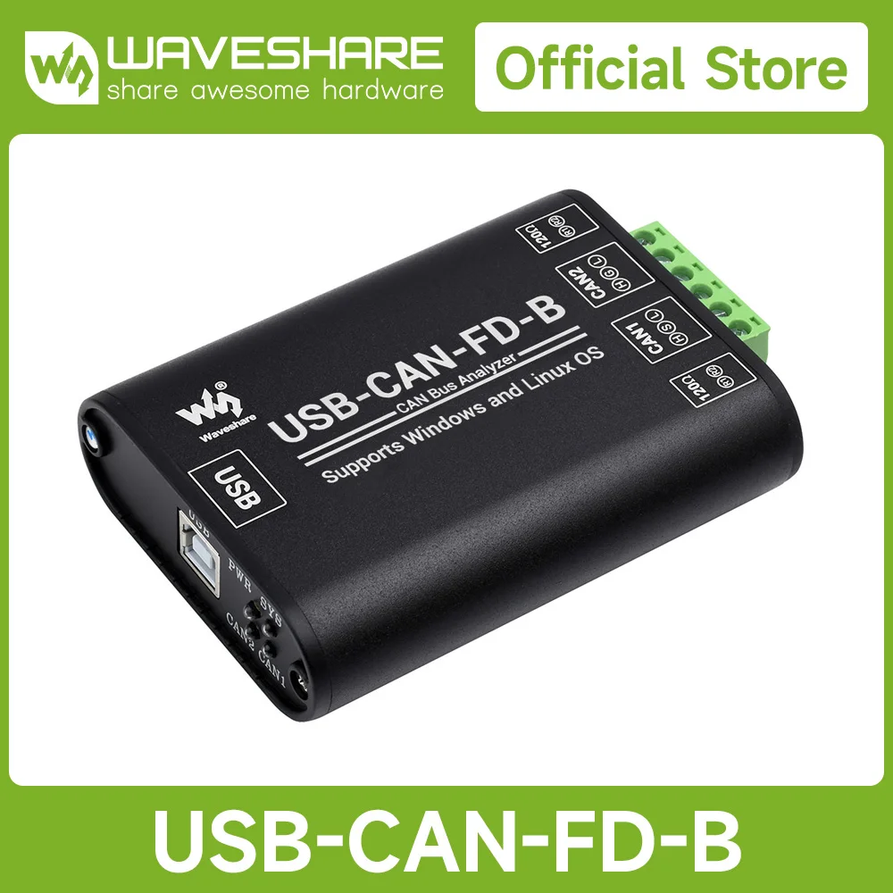 Waveshare Industrial Grade CAN/CAN FD Bus Data Analyzer, USB To CAN FD Adapter, CAN/CAN FD Bus Communication Interface Card