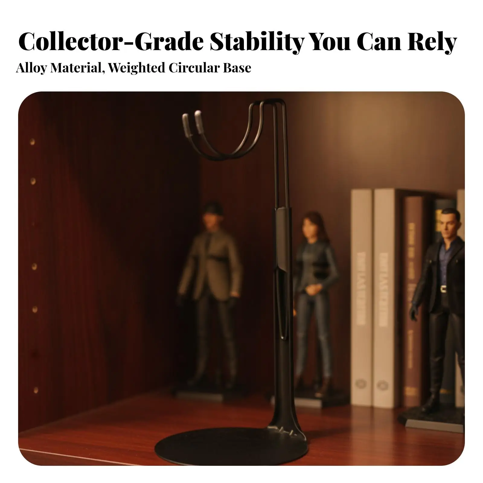 Alloy Figure Stand for 12 Inch Collectibles with Customizable Height and Secure Crotch Holder