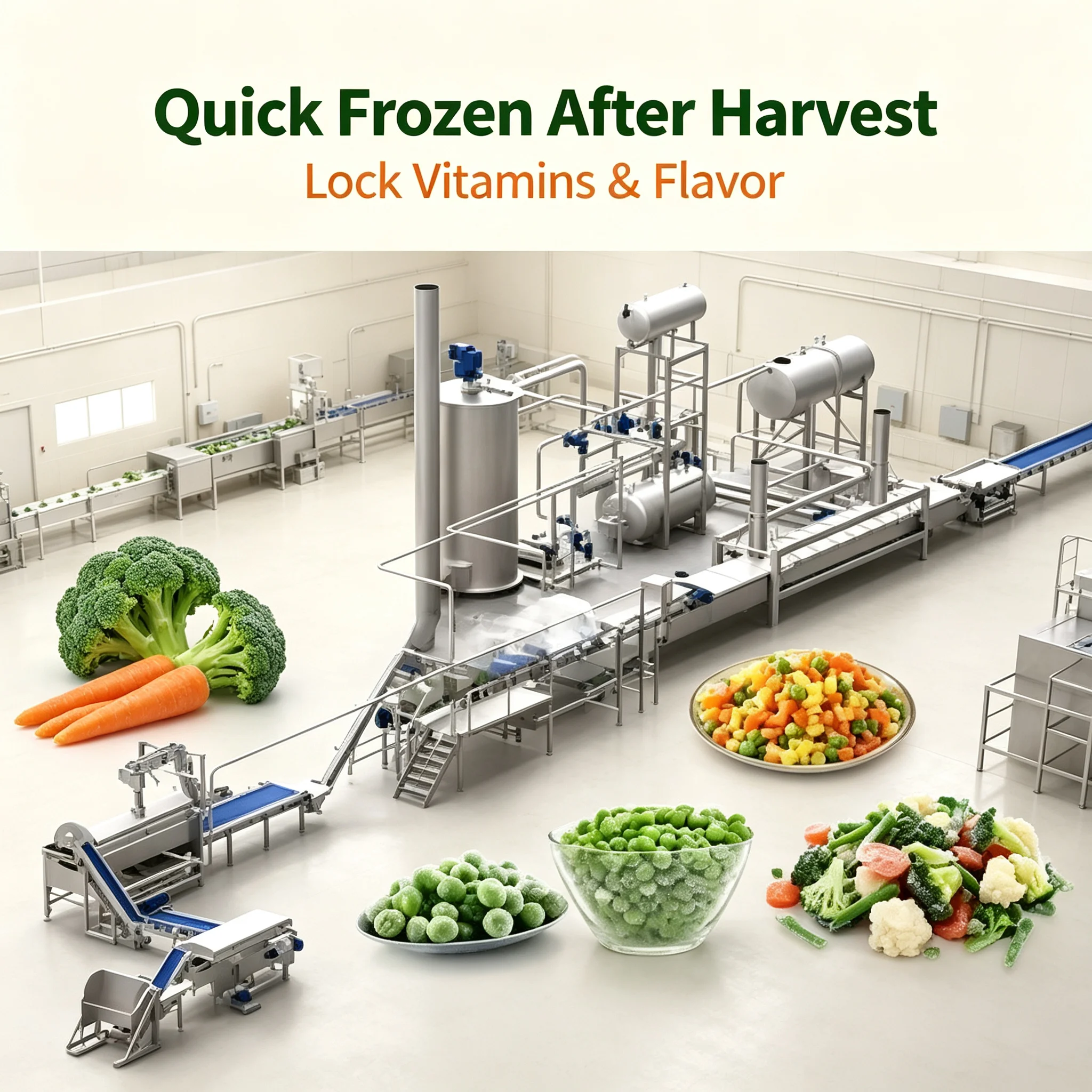 Labor‑saving Central Control Unit For IQF Frozen Vegetable Production Line Stable Fruit Vegetable Frozen Batch Manufacturing