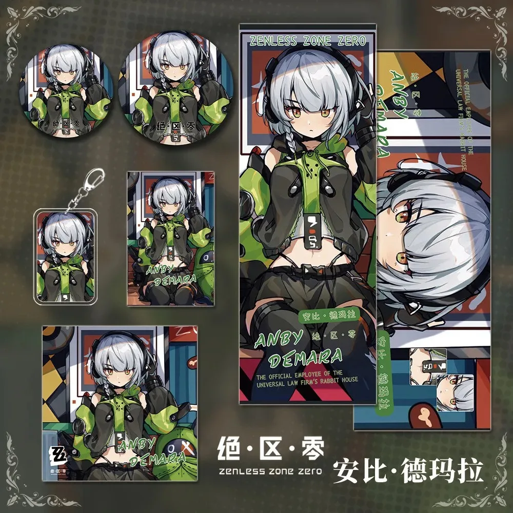 

6-Piece Set Game Anime Zenless Zone Zero Anby Demarchain Decor Pendant Bags Collect Card Laser Ticket Cosplay Prop Toy Gift