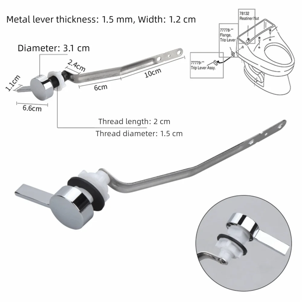 Side Mount Toilet Flush Handle Stainless Steel Pull Rod Water Tank Side Handle Toilet Tank Handle Plumbing Replacement