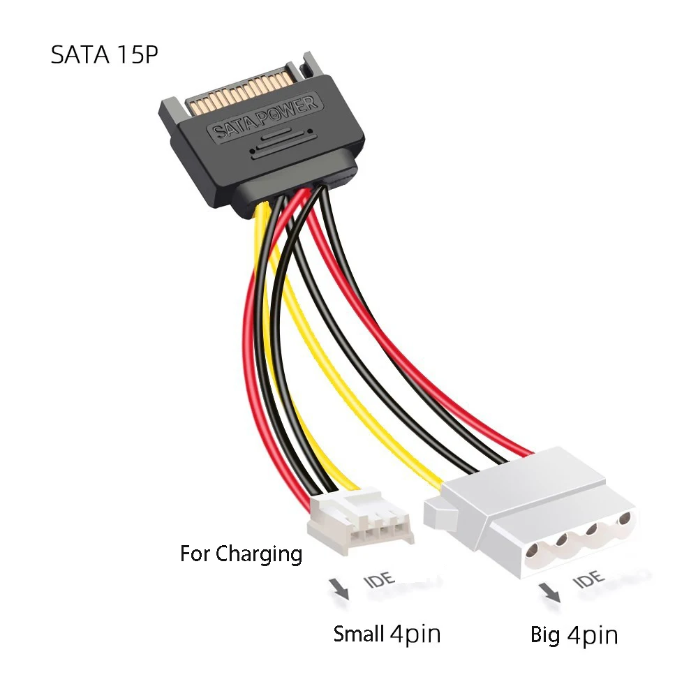 

SATA Power Cable 1 to 2 Converter 15 PIN Male to Small 4P Big 4Pin Plug Wire Adapter Connect IDE Floppy Disk Power Cord Extender