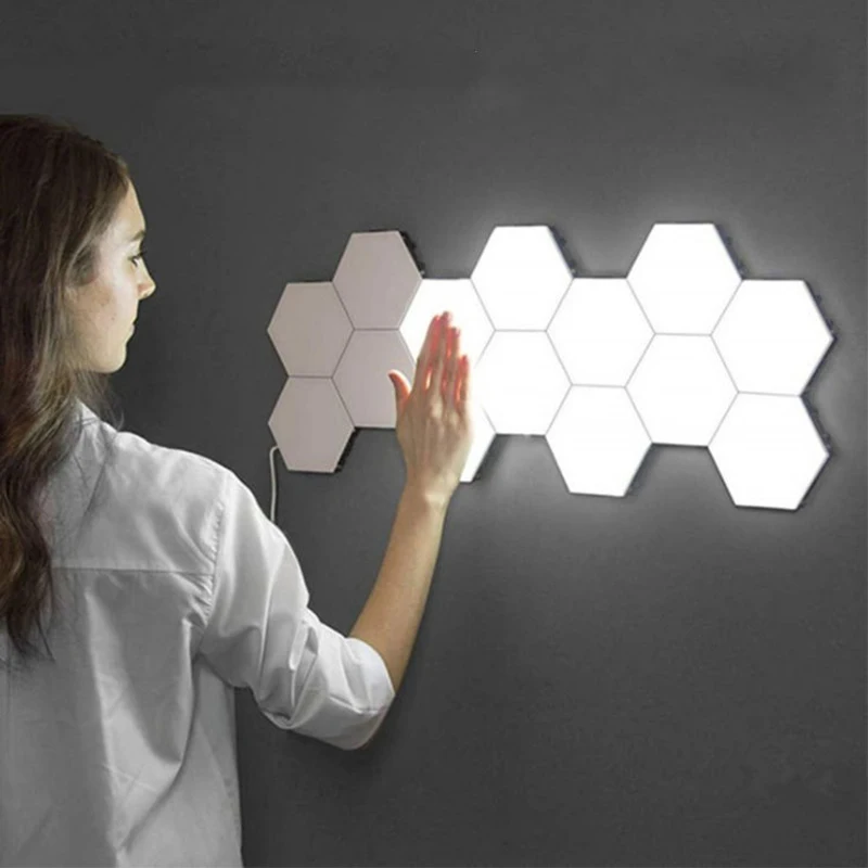 

ZK50 New Atmosphere Background Wall Honeycomb Lamp Hexagonal LED Assembly Hand Touch Bedside Bedroom Night Light white light