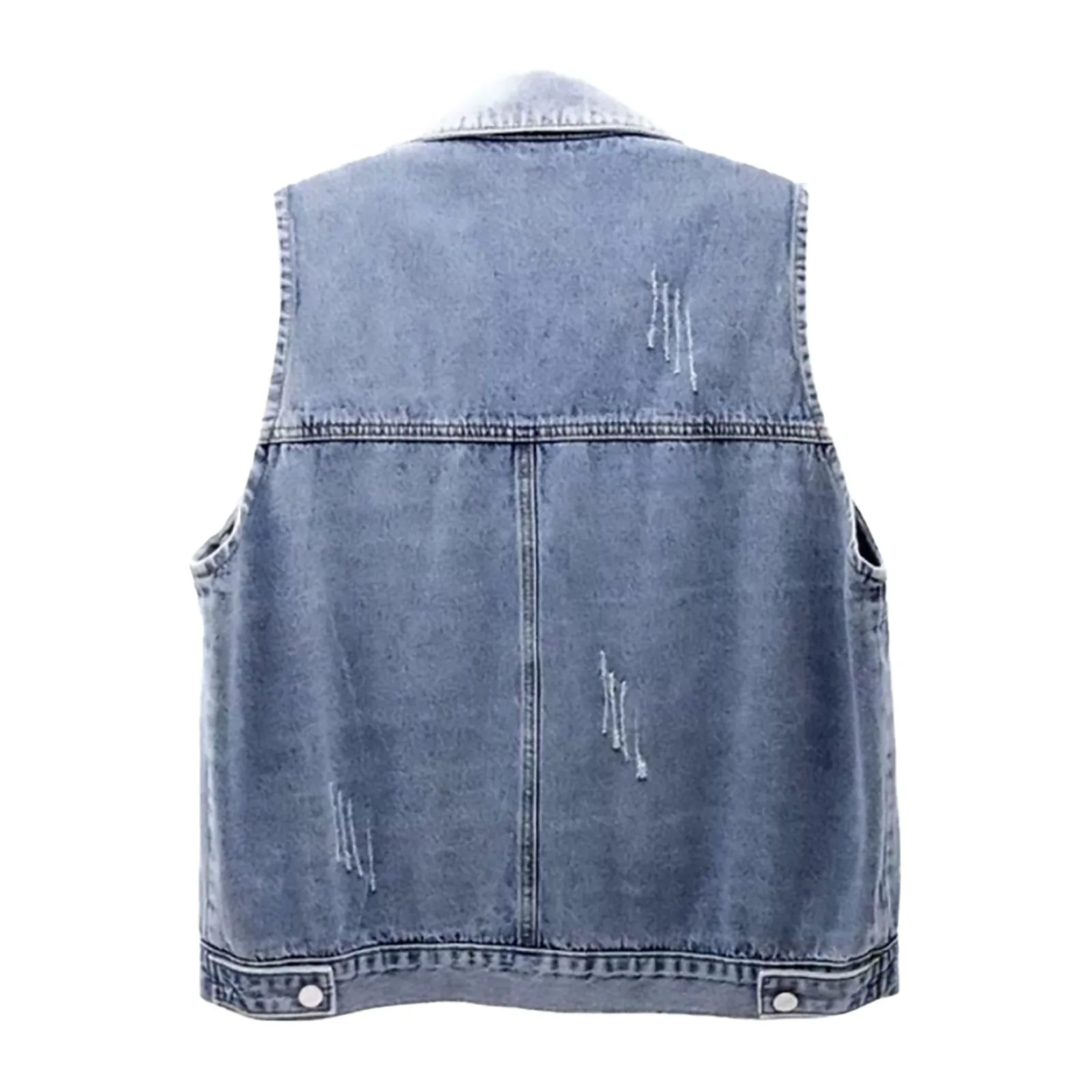 Women Distressed Cropped Denim Vest Waistcoats Short Outerwear Button Down Casual Single Breasted Sleeveless Washed Jean Jacket