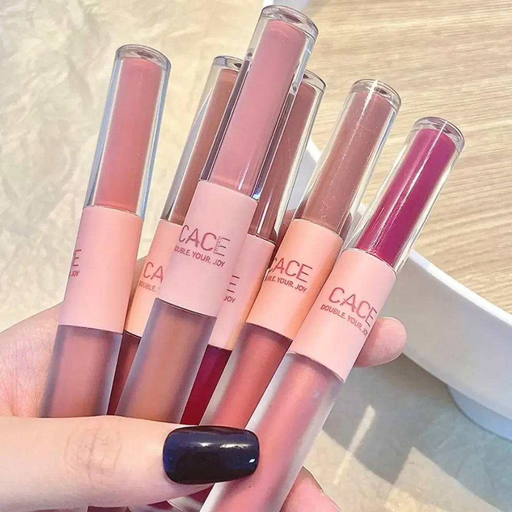 Heallor Lip Gloss Matte Lip Glaze Cace Cosmetics Lipstick Double-end Makeup Moisture Available In 6 Colors