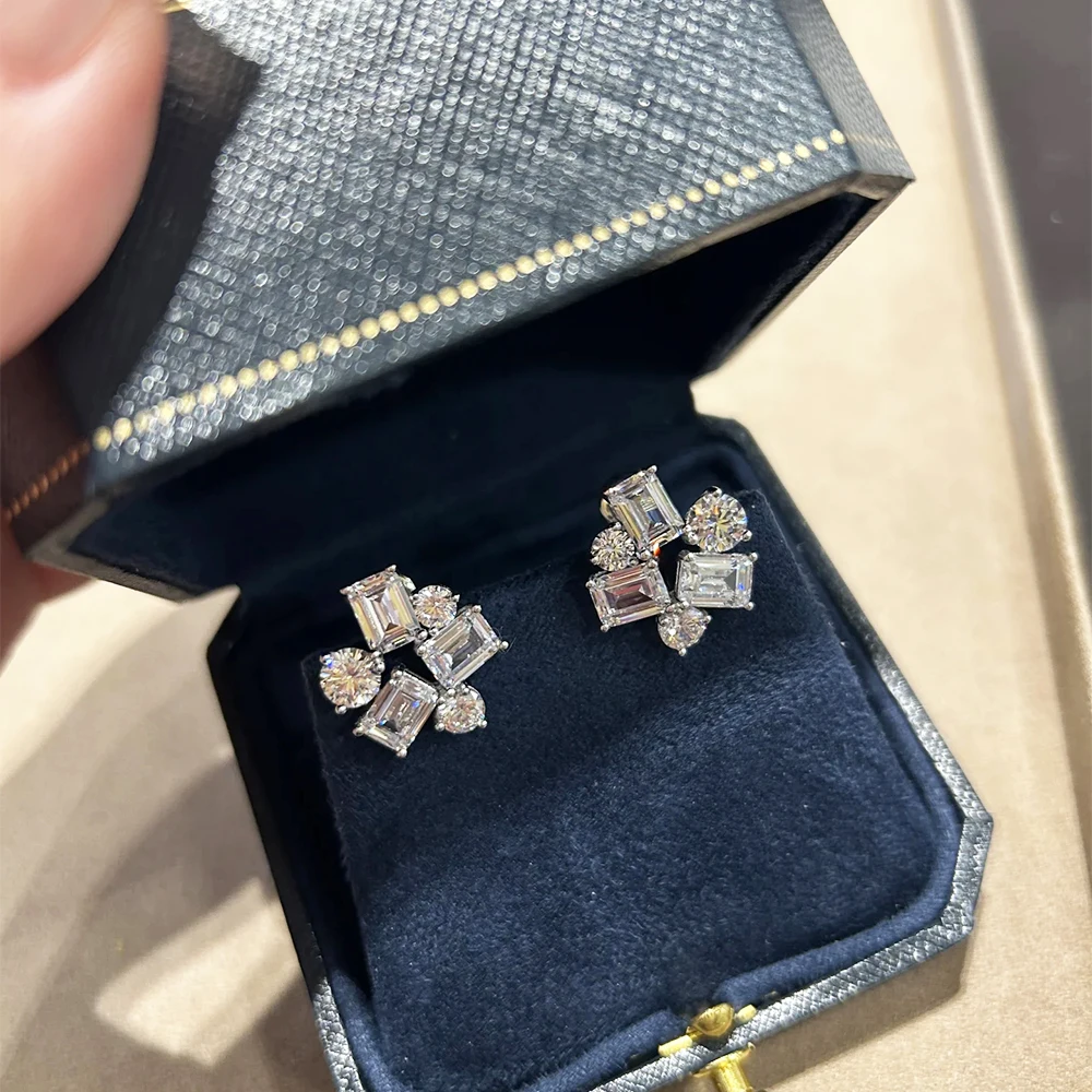 

BXINY Роскошные серьги-гвоздики с муассанитом S925, серебро, изумруд и круглая огранка, серьги-гвоздики с лабораторным бриллиантом для женщин, свадебный подарок, ювелирные украшения