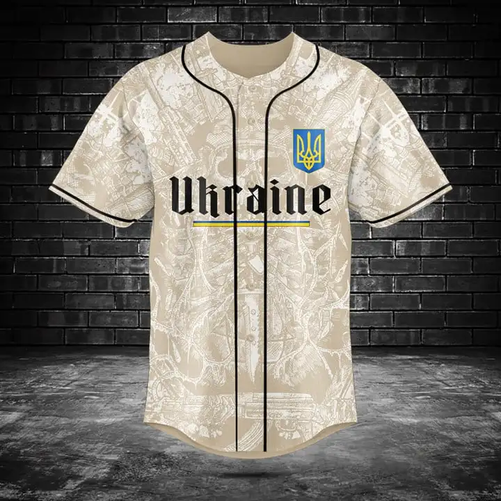 Custom Name Ukraine Shield Graphic Button Shirt Summer Casual Men's Fashion Baseball Team Jersey Fast Dry Short Sleeve Tops