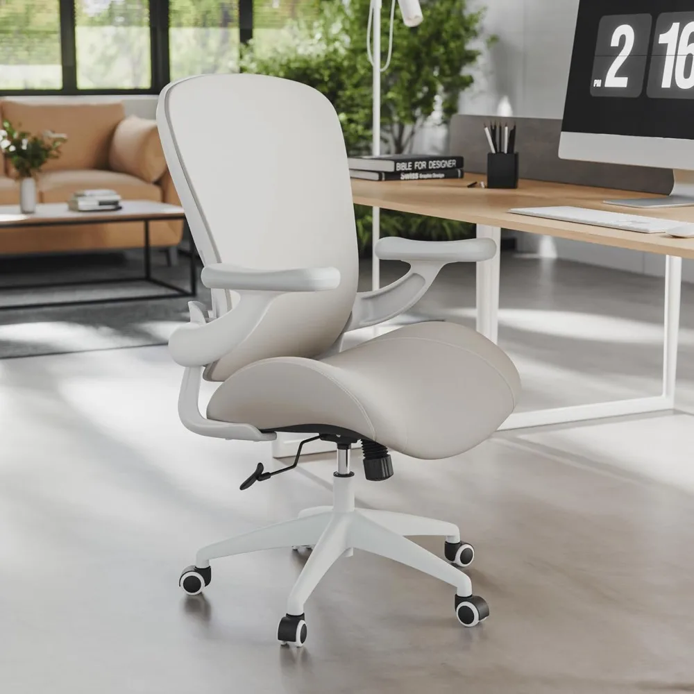 ERGONOMIC Vera Leather Office Chair, PU Leather Desk Chair with Wheels and 3D Adjustable Armrests, Executive Office Chair