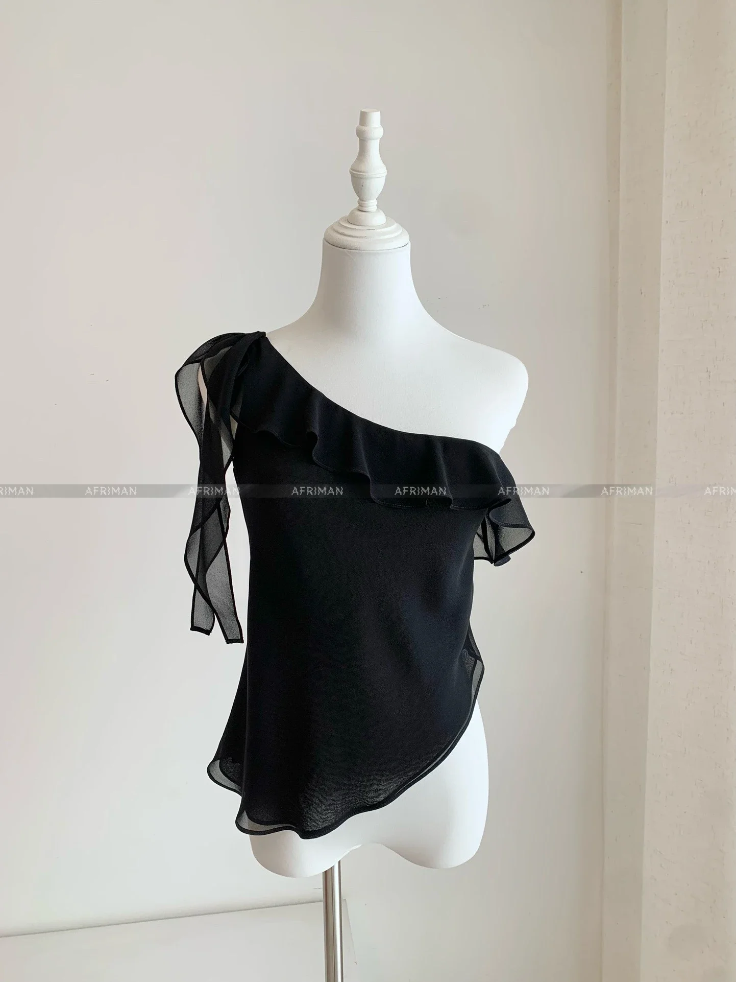 

Women Ruffles Skew Collar Double Layer Silk Sexy Camisole Top