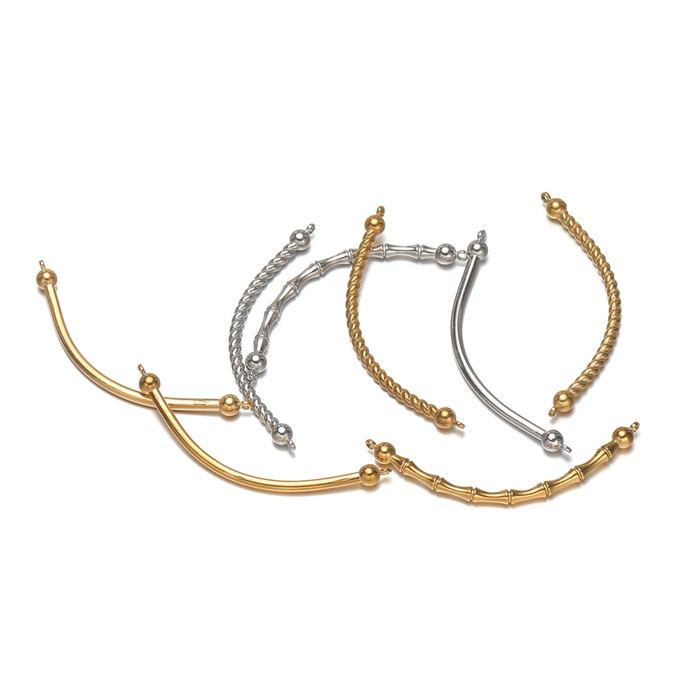 5 Stück Edelstahl-Bambus-Biegerohr-Verbindungsstücke mit Doppelloch für DIY-Schmuckherstellung von Halsketten und Armbändern – Detail 4