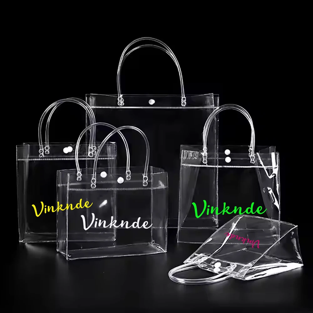 24/30/50pcsFashionable Practical Transparent Handbags logo high-quality waterproof PVC material designed handle fits comfortably