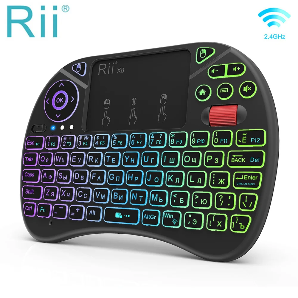 Rii X8 2.4GHz Wireless Russian/English/French/Spanish Remote Control Keyboard With Touchpad Backlit For Android TV Box Pc