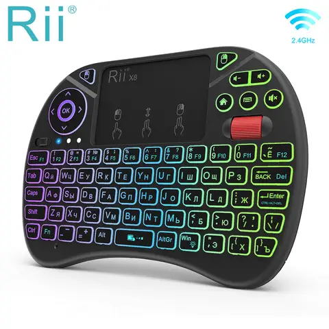 Rii X8 2.4 GHz sans fil russe/anglais/français/espagnol télécommande clavier avec pavé tactile rétro-éclairé pour Android TV Box Pc