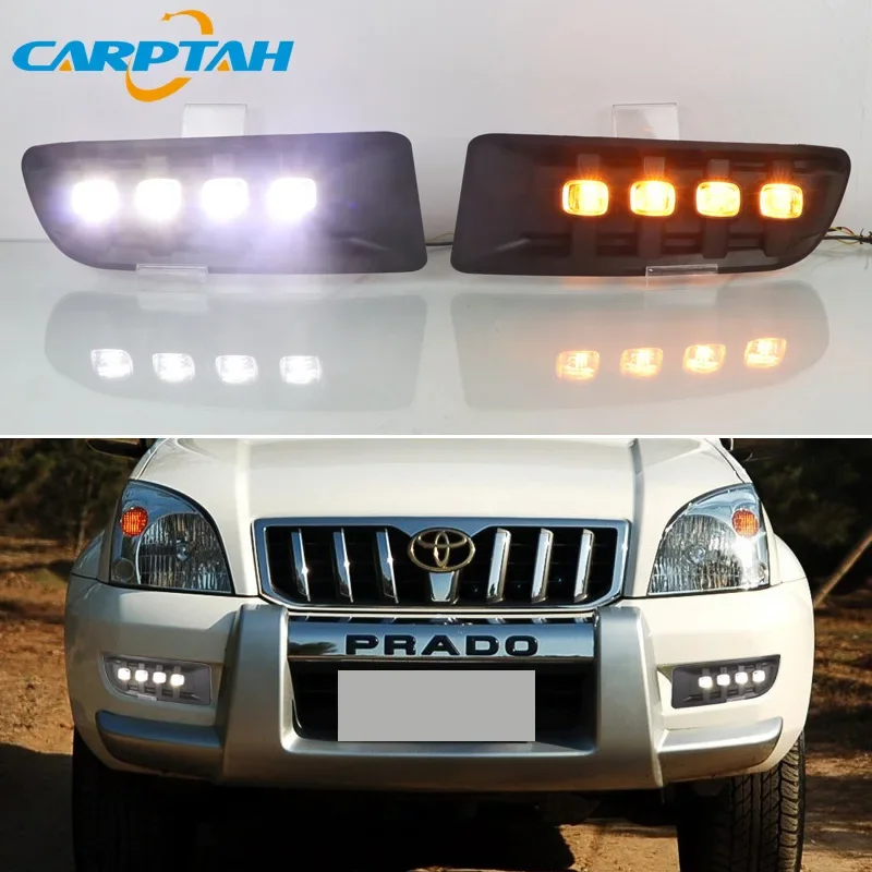 Car Daytime Running Lights For Toyota Prado 120 FJ120 2003 - 2009 12V LED Daylights Yellow Turn Signal DRL Auto Stylish Fog Lamp