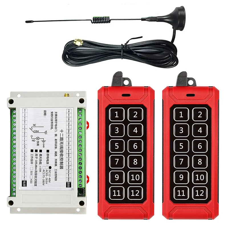 3000M Industrial DC 12V 24V 36V 48V 12CH RF Wireless Remote Control OverheadTravelling Crane System Receiver Digital Key