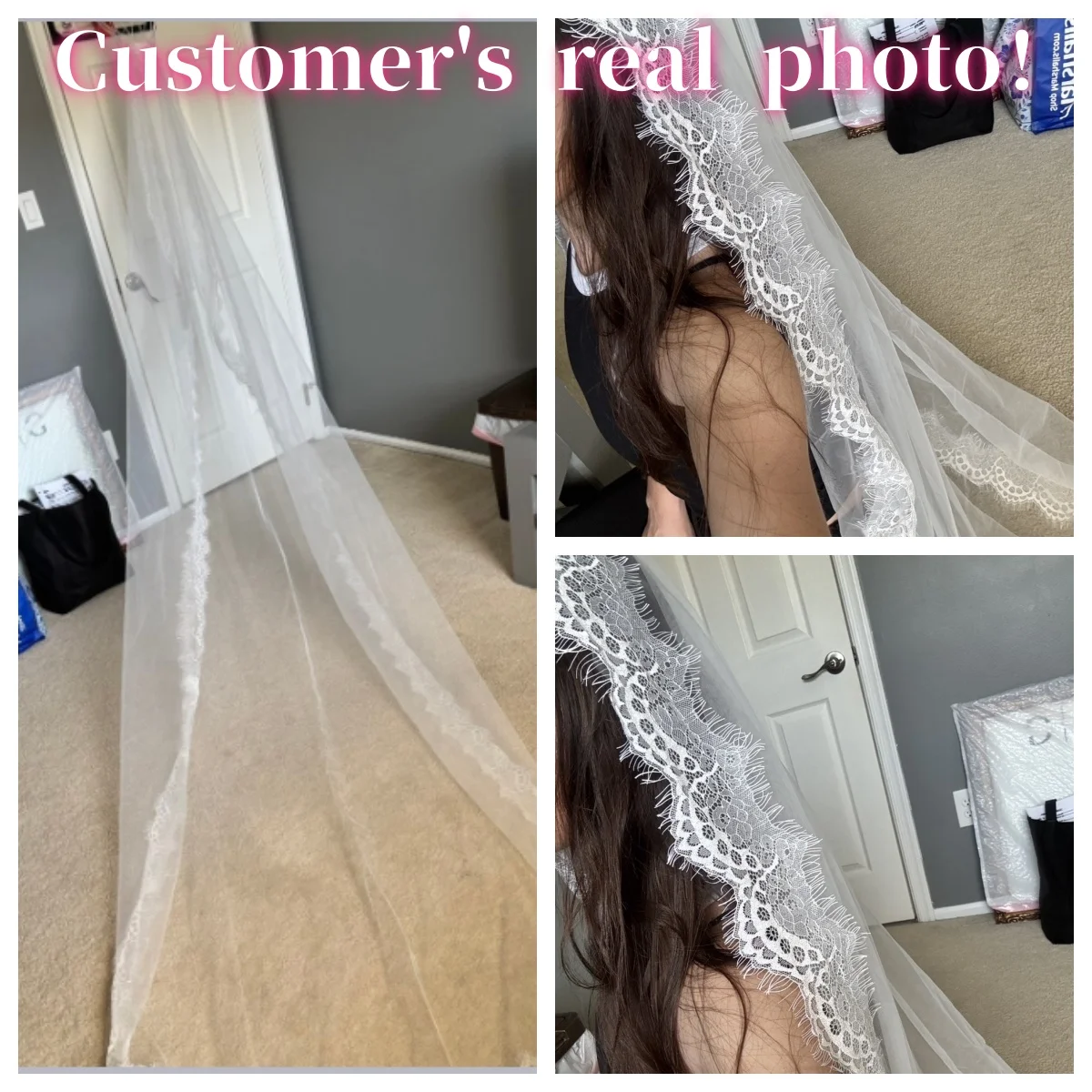 2024 New Eyelash Lace 1.5M/3M Long High-end Bridal Veil White/Ivory Wedding Veil Mantilla Wedding Accessories Veu De Noiva EE006 image 2