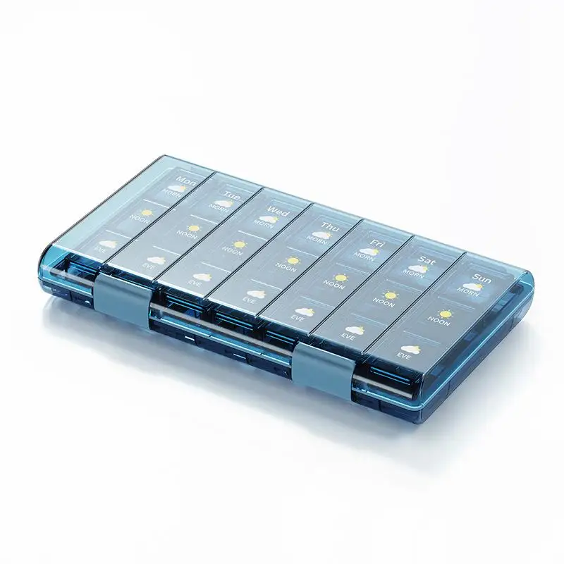 Wöchentlicher Pillenorganizer, 7-Tage-Pillenbox, 3/4-mal täglich, Pillenbox mit 21/28 Fächern, großes Fassungsvermögen, feuchtigkeitsbeständig, wasserdicht, versiegelbar – Detail 5