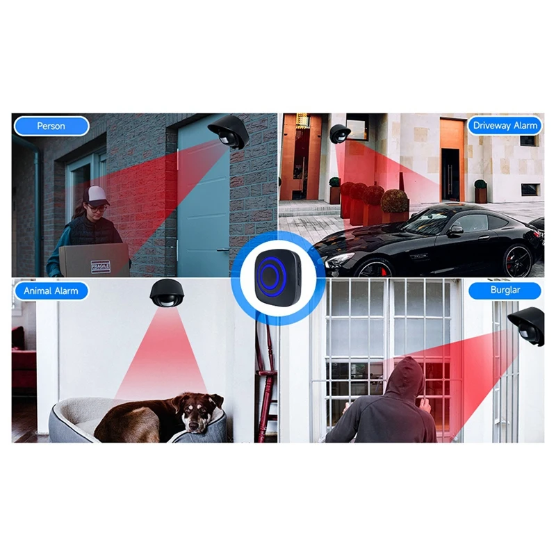 1Set Alert Alarm AC110-240V Wireless Motion Sensor Doorbell Chime Black (A)US Plug