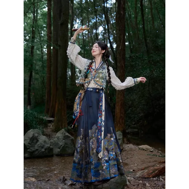 

Костюм с юбкой и конским лицом, новая древняя китайская одежда, женская летняя одежда