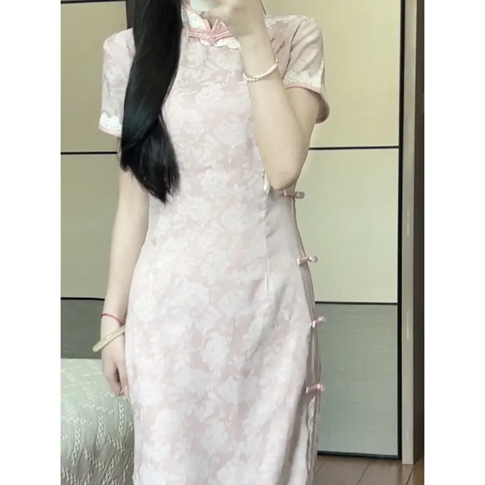 

Традиционный Cheongsam с воротником-стойкой в китайском стиле, женское ретро Ципао, элегантное простое улучшенное классическое повседневное платье