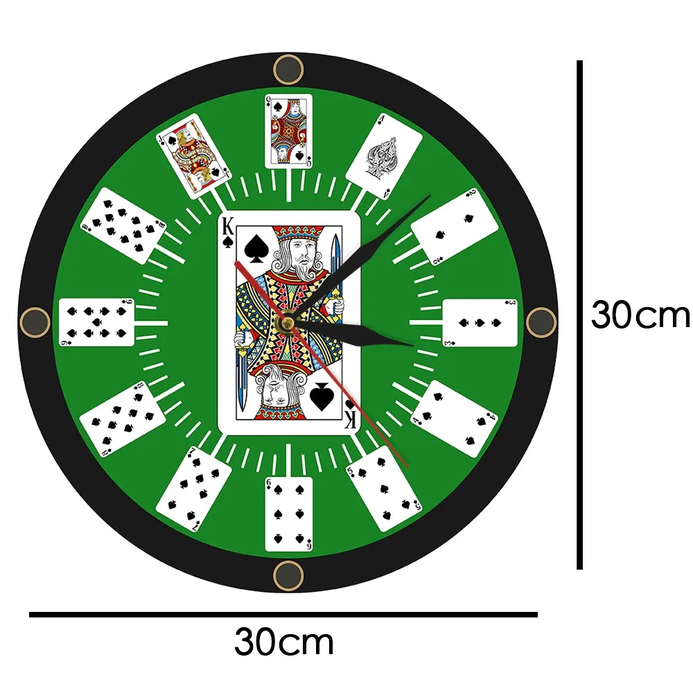 Spades King Poker Playing Cards Wall Clock Silent Quartz Timepiece for Game Room Man Cave Poker Lover Magician Gift