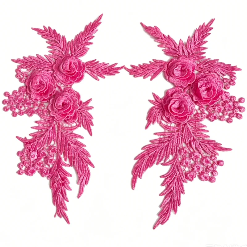 2Pieces/1 Pair Embroidery Sewing Dress Lace Applique Flower Patch Lace Fabric Decoratio Dancing Garment Accessories
