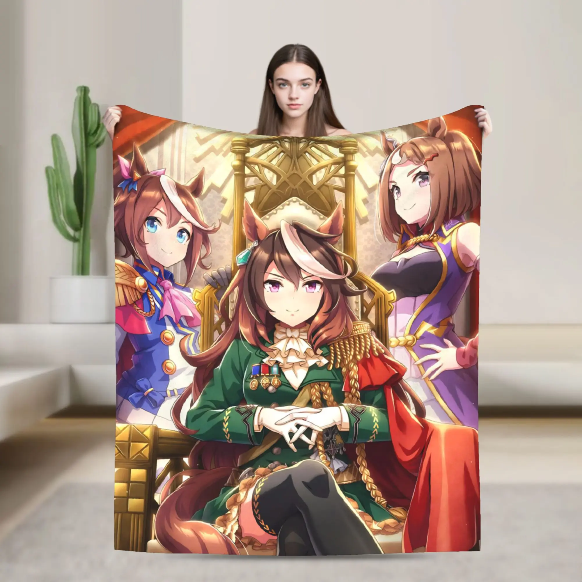 Uma Musume Pretty Derby Knitted Blanket Fleece Tokai Teio Lightweight Thin Throw Blankets for Home Couch Bedroom Quilt