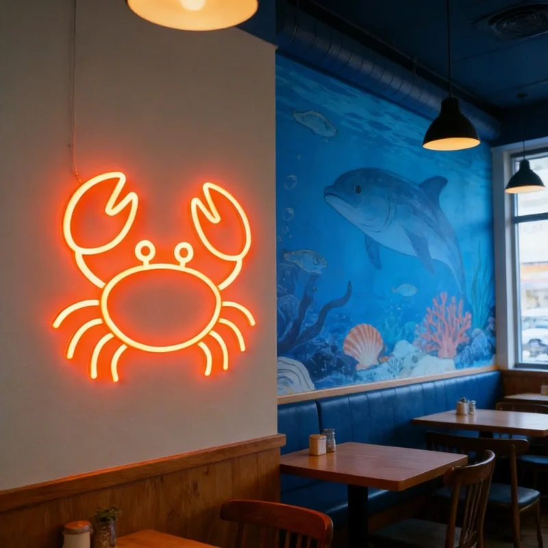 カニのネオンサイン、シーフードレストラン、ガストロバー、ネオン装飾、魚市場、バー、キッチン、家庭用装飾、ビジネス用壁飾り