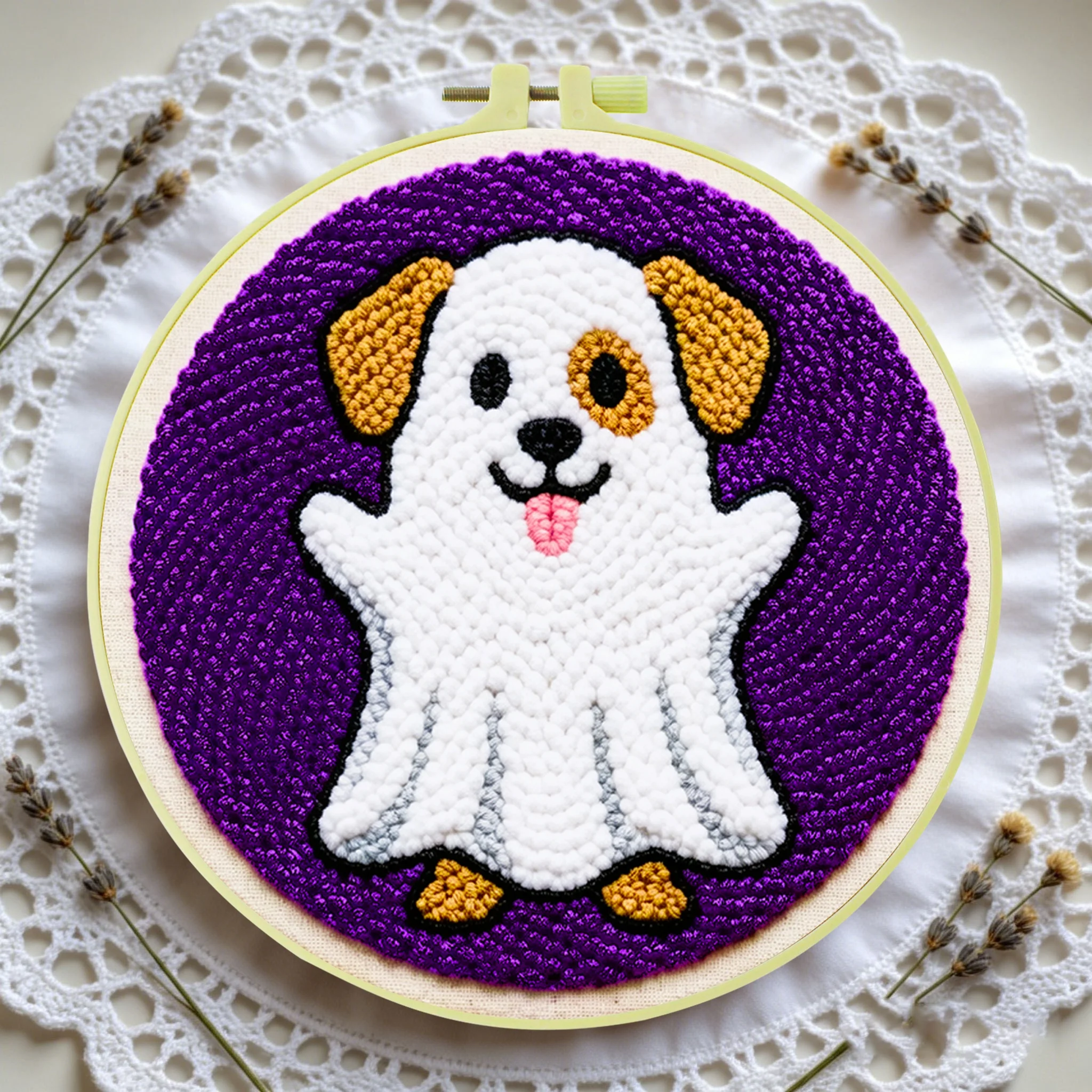 Anfänger-Halloween-Punch-Needle-Stickerei-Set 20x20cm 1 Stück Entspannendes Grusel-Geist-Kürbis-DIY-Set für Süßes oder Saures Partydekoration – Detail 4