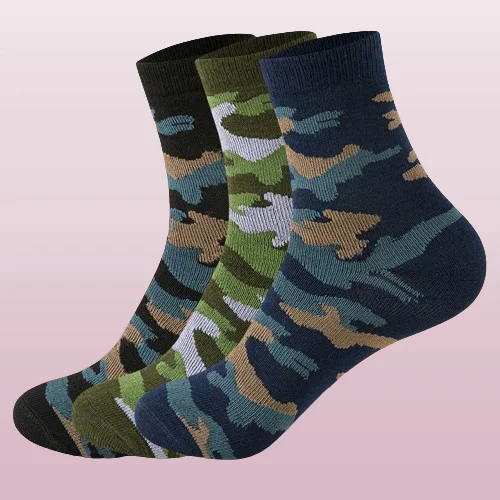 2024 New 6/12 Pairs Spring And Autumn Men's Mid-tube Camouflage Army Green Short Socks Casual Comfortable Breathable Socks