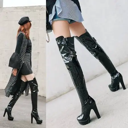 Fashion Thigh High Boots Women Autumn Winter Sexy Platform High Heels Over Knee Boots Fetish Red White Shoes Woman Plus Size 48