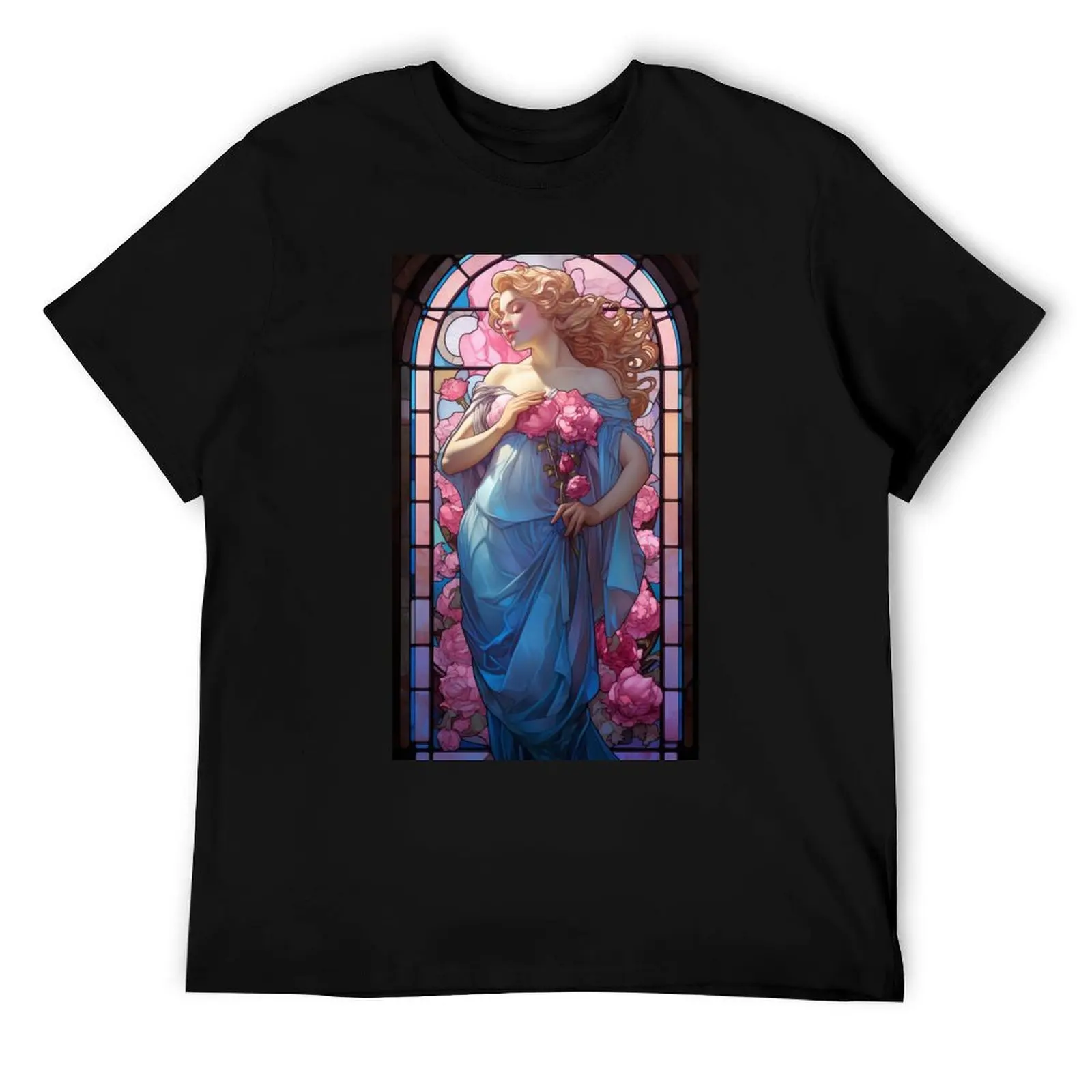 

Aphrodite - Stained Glass - Mucha T-Shirt cotton t shirt man t shirts for man graphic vintage anime t shirts oversize T-Shirt
