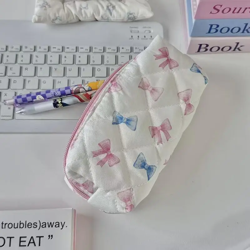 Cute Butterfly Knot Cherry Blossoms Pencil Case Large Capacity Stationery Storage Bag Multifunctional Makeup Bag Stationery Box